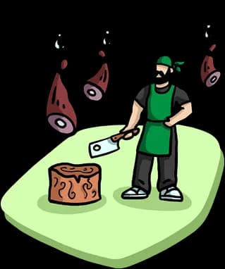Butcher working at a meat station