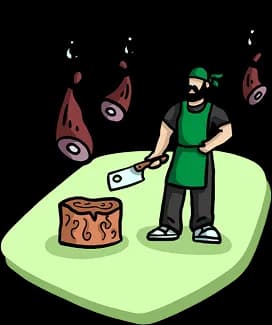 Butcher working at a meat station