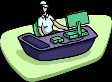 Cashier operating a point-of-sale terminal