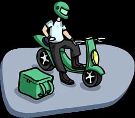 Delivery courier arriving on a scooter