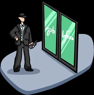 Security guard standing near a store entrance