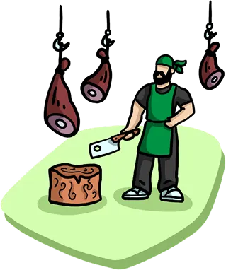 Butcher working at a meat station
