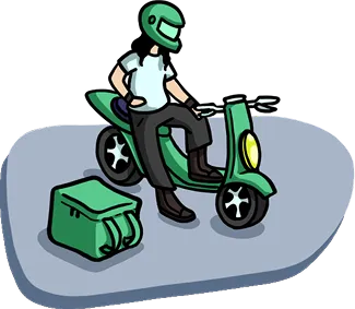 Delivery courier arriving on a scooter